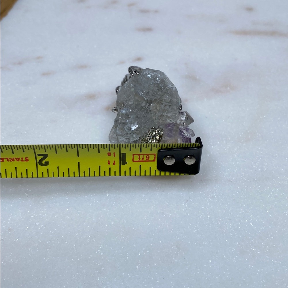 Natural Amethyst & Citrine Crystal Cluster Ring • Raw Pyrite Accent • Herkimer - Picture 10 of 11